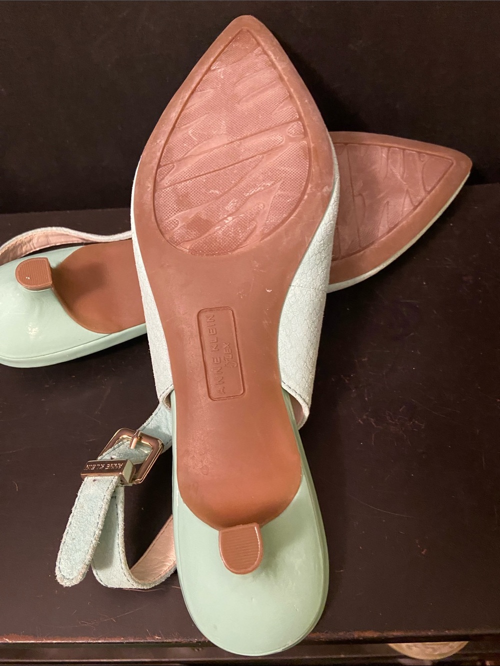 Anne Klein AKEXPERT Mint Green Pointed Slingback Kitten Hills sz 8 - Picture 4 of 7